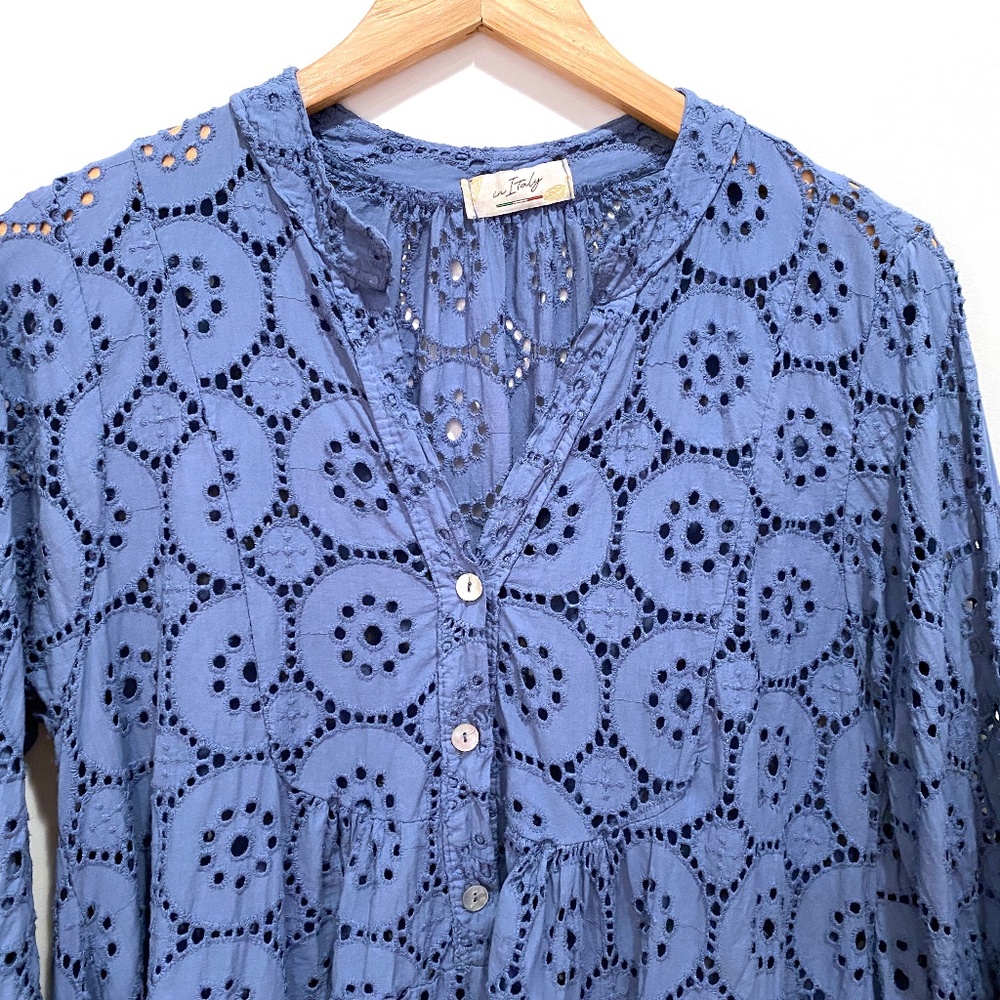 Made in Italy Blue eyelet blouse